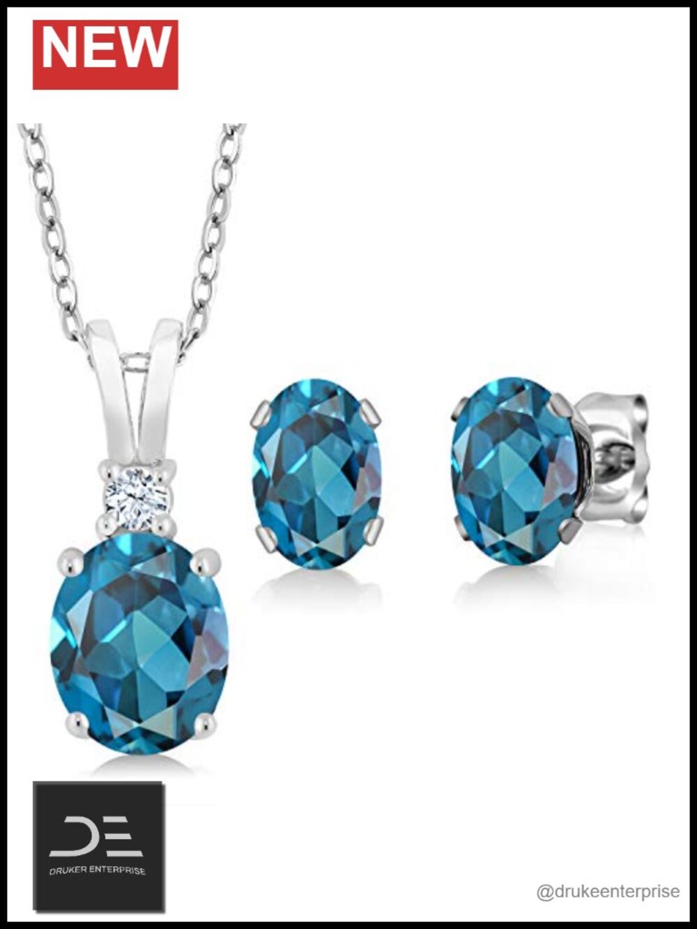 Gem Stone King 925 Silver London Blue Topaz Pendant Earrings Set